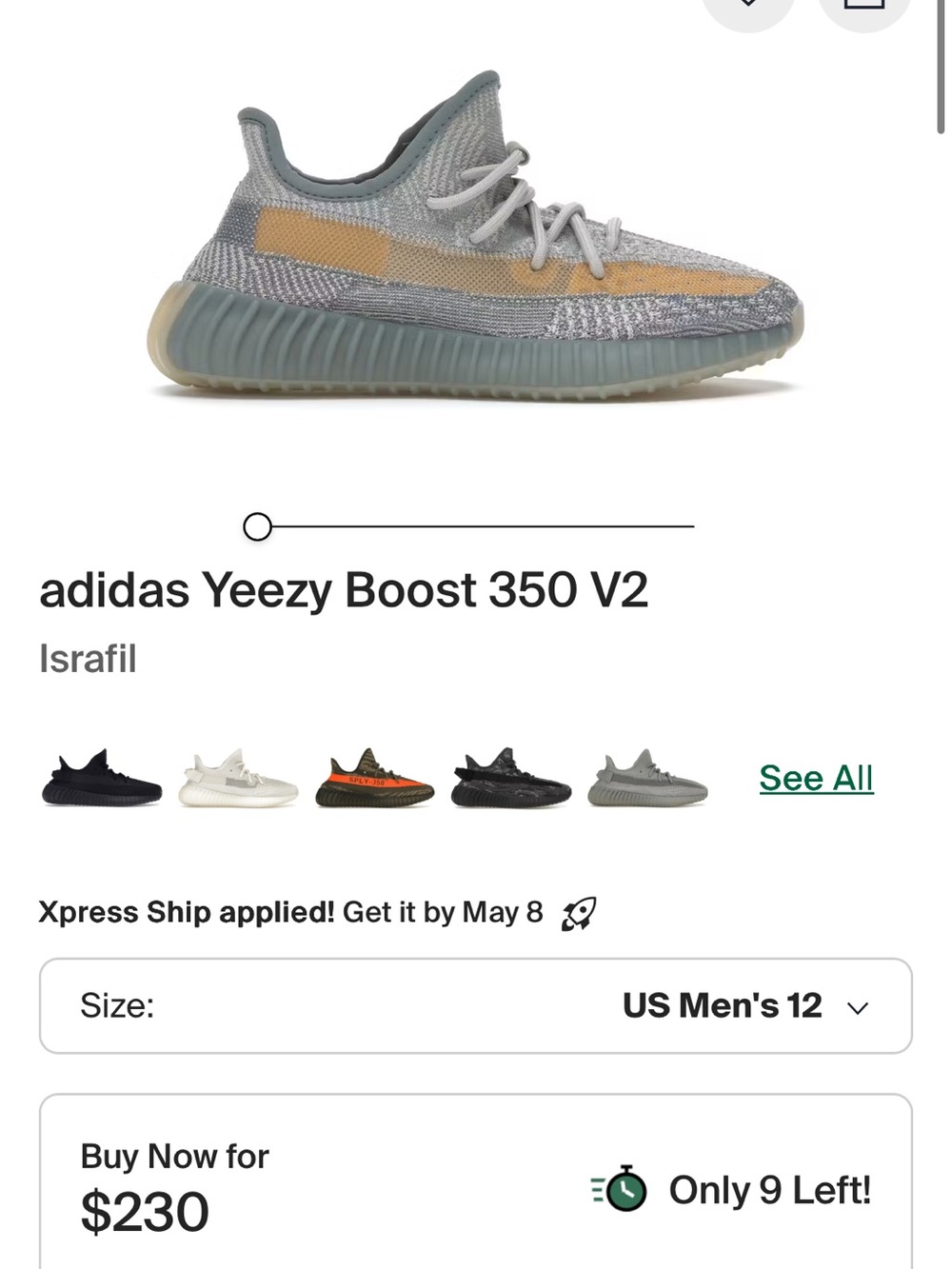 adidas Yeezy Boost 350 V2, Isafril, Size 12